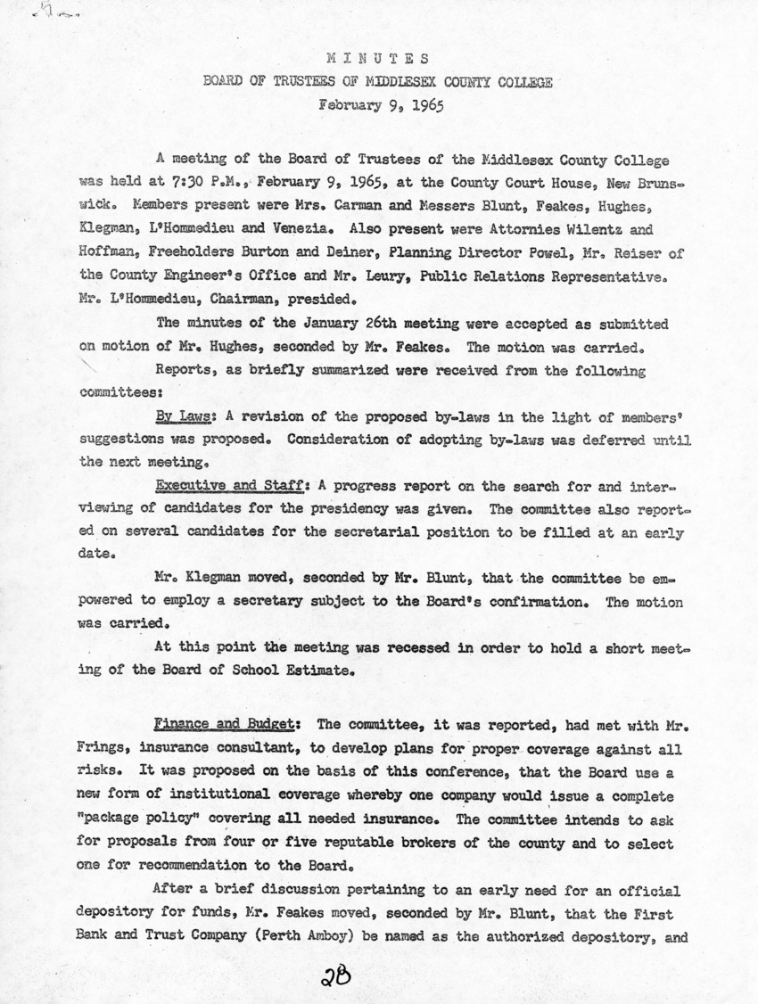Board of Trustees Meeting Minutes February 1965 - New Page