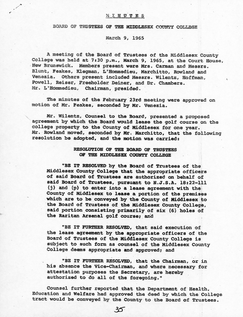 Board of Trustees Meeting Minutes March 1965 - New Page