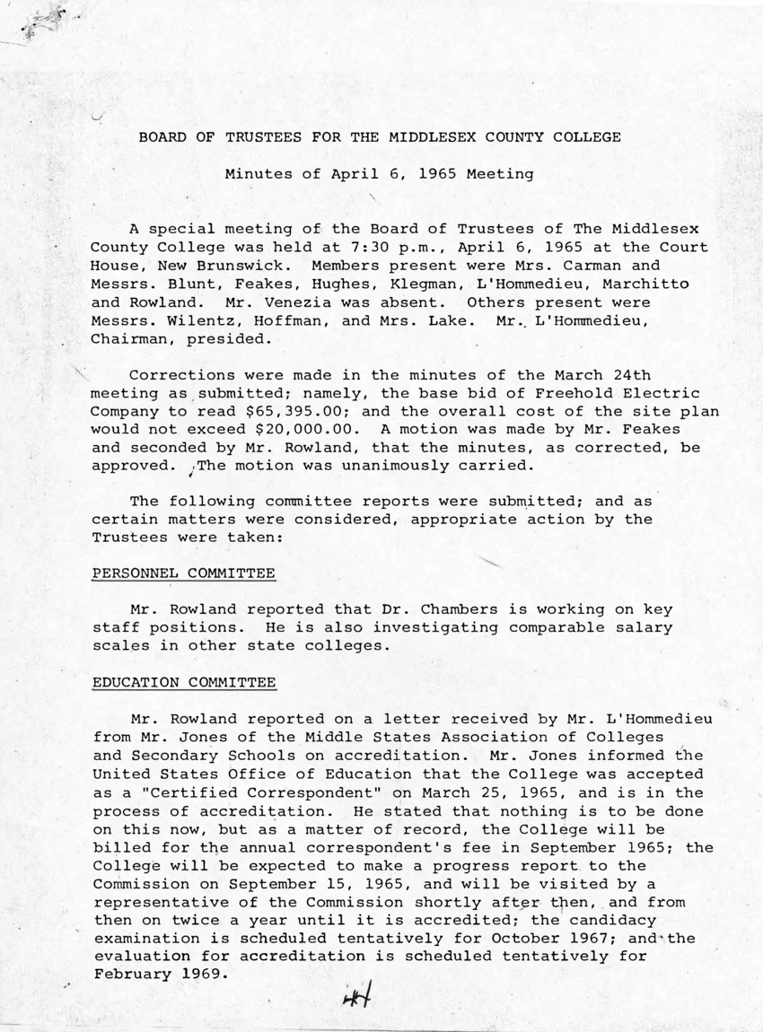 Board of Trustees Meeting Minutes April 1965 - New Page
