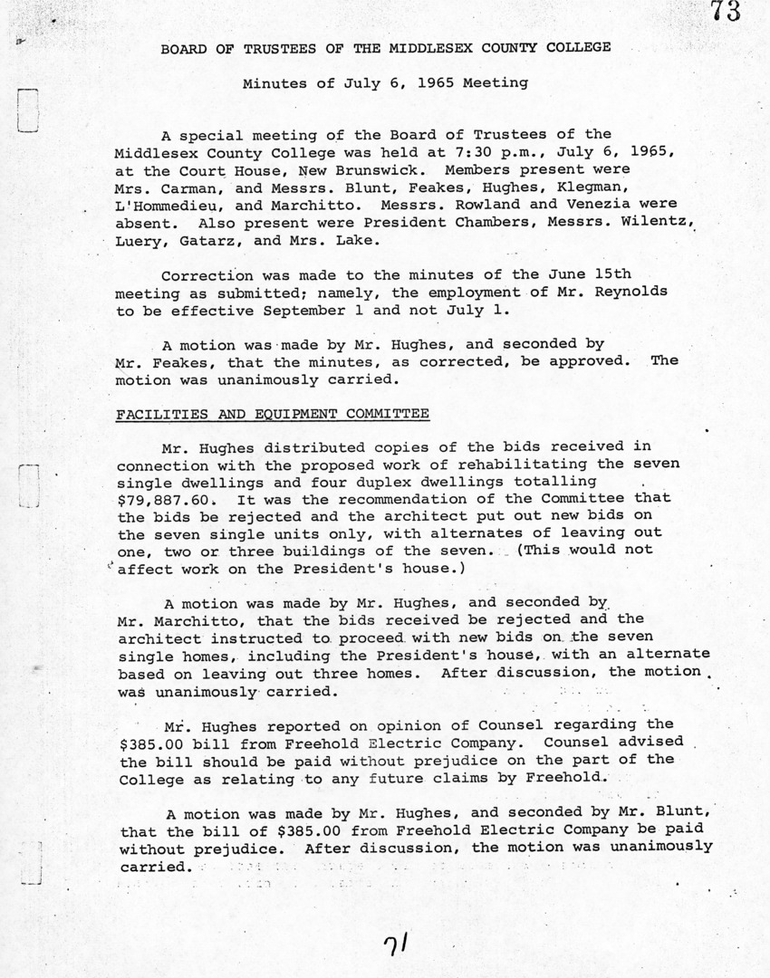 Board of Trustees Meeting Minutes July 1965 - New Page