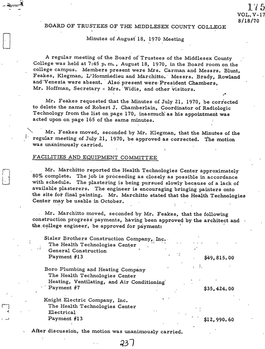 Board of Trustees Meeting Minutes August 1970 - New Page