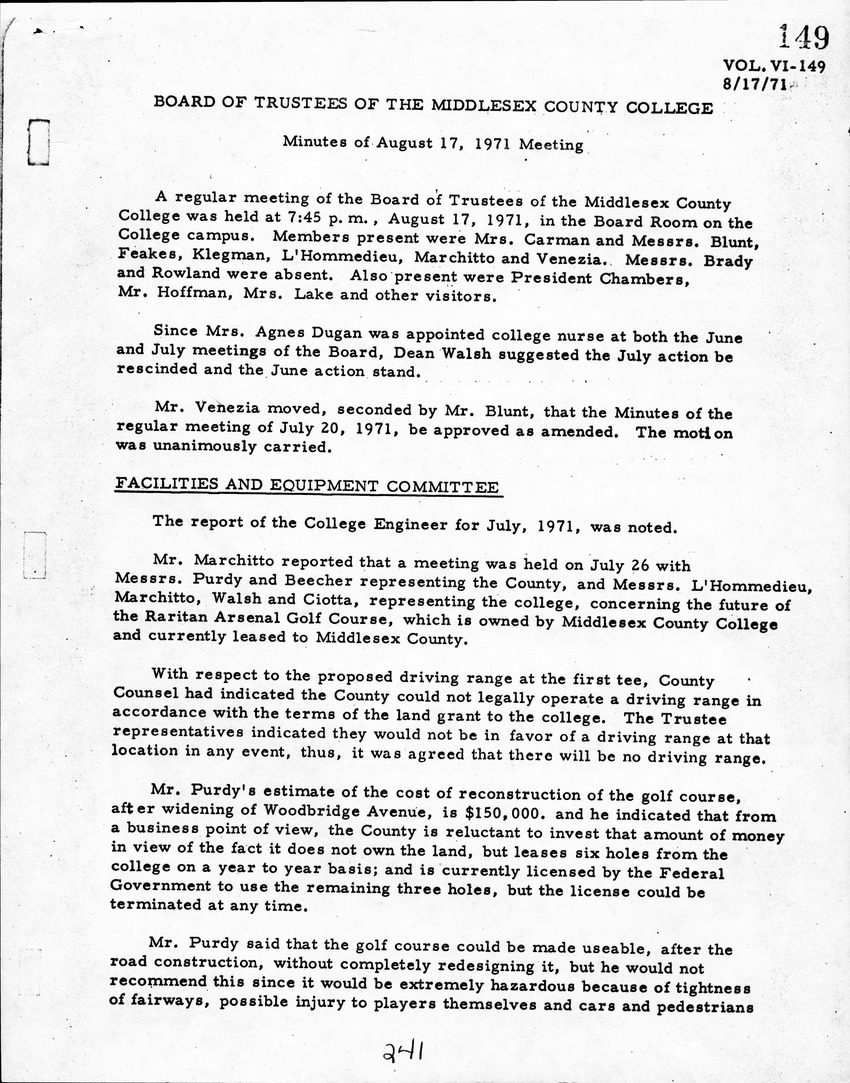 Board of Trustees Meeting Minutes August 1971 - New Page