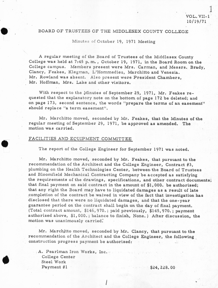 Board of Trustees Meeting Minutes October 1971 - New Page