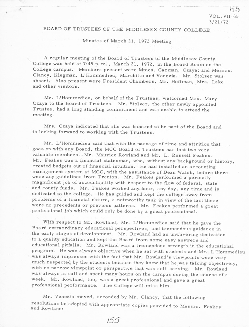 Board of Trustees Meeting Minutes March 1972 - New Page