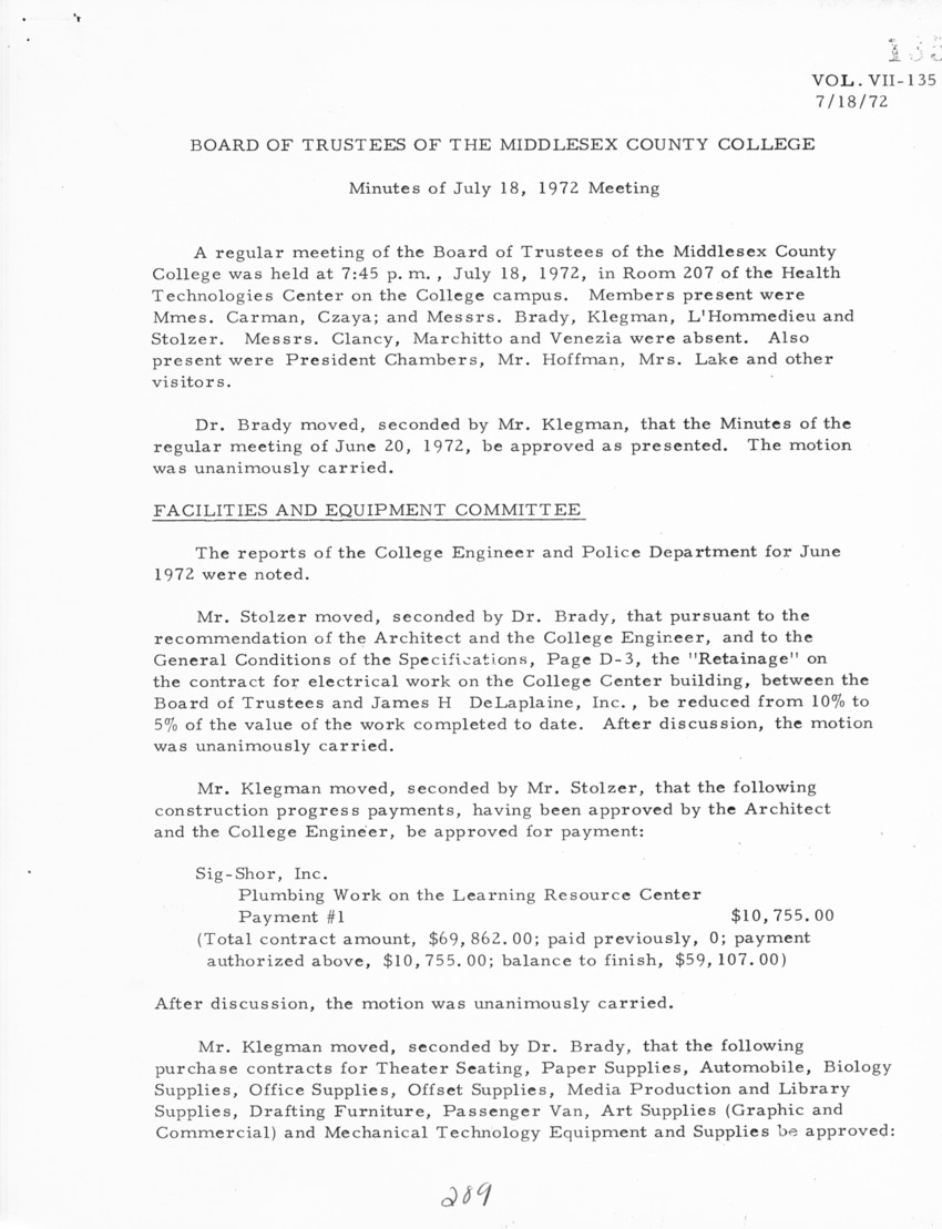 Board of Trustees Meeting Minutes July 1972 - New Page