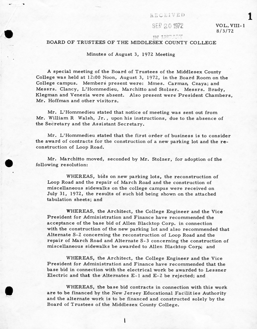 Board of Trustees Meeting Minutes August 1972 - New Page