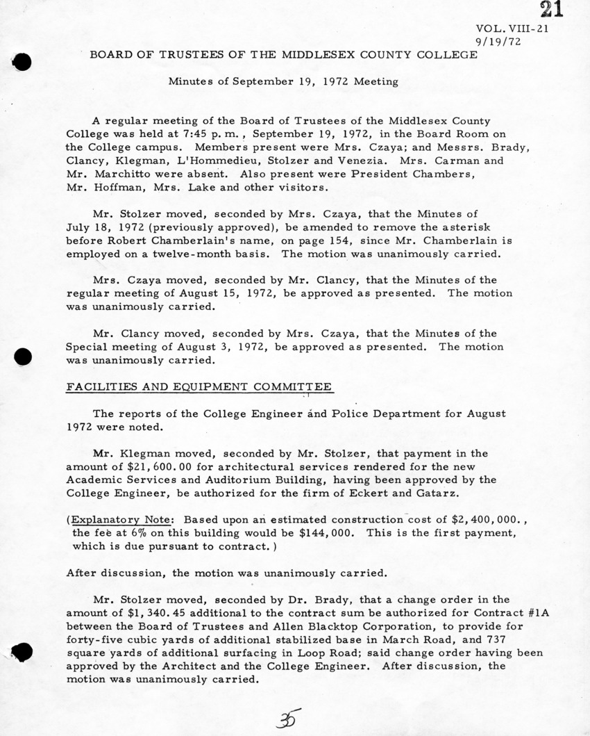 Board of Trustees Meeting Minutes September 1972 - New Page