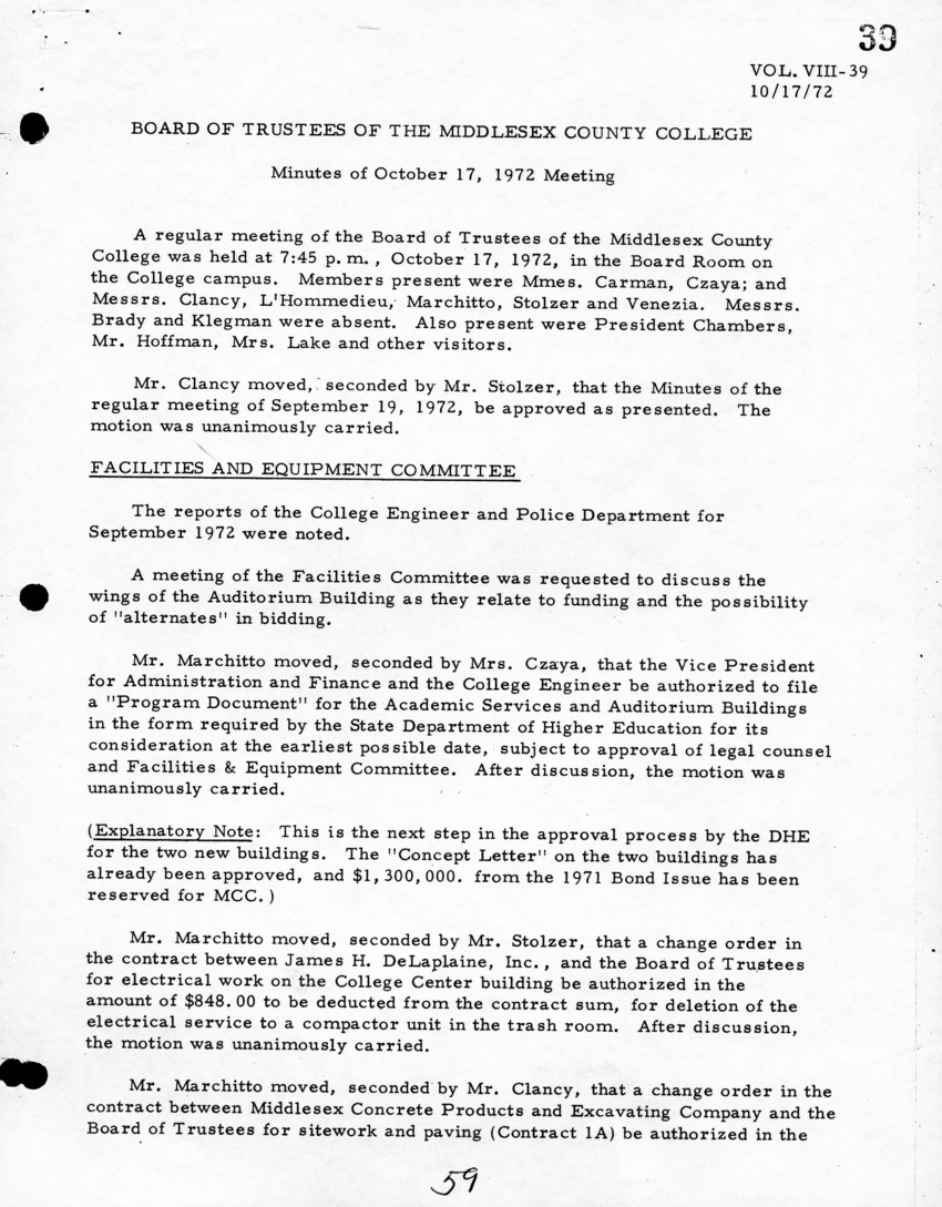 Board of Trustees Meeting Minutes October 1972 - New Page