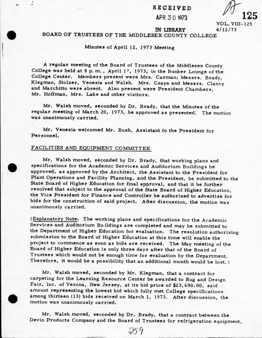 Board of Trustees Meeting Minutes April 1973 - New Page