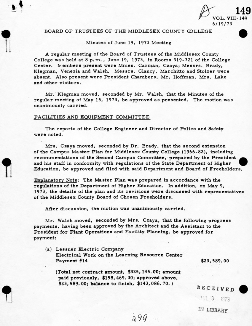 Board of Trustees Meeting Minutes June 1973 - New Page