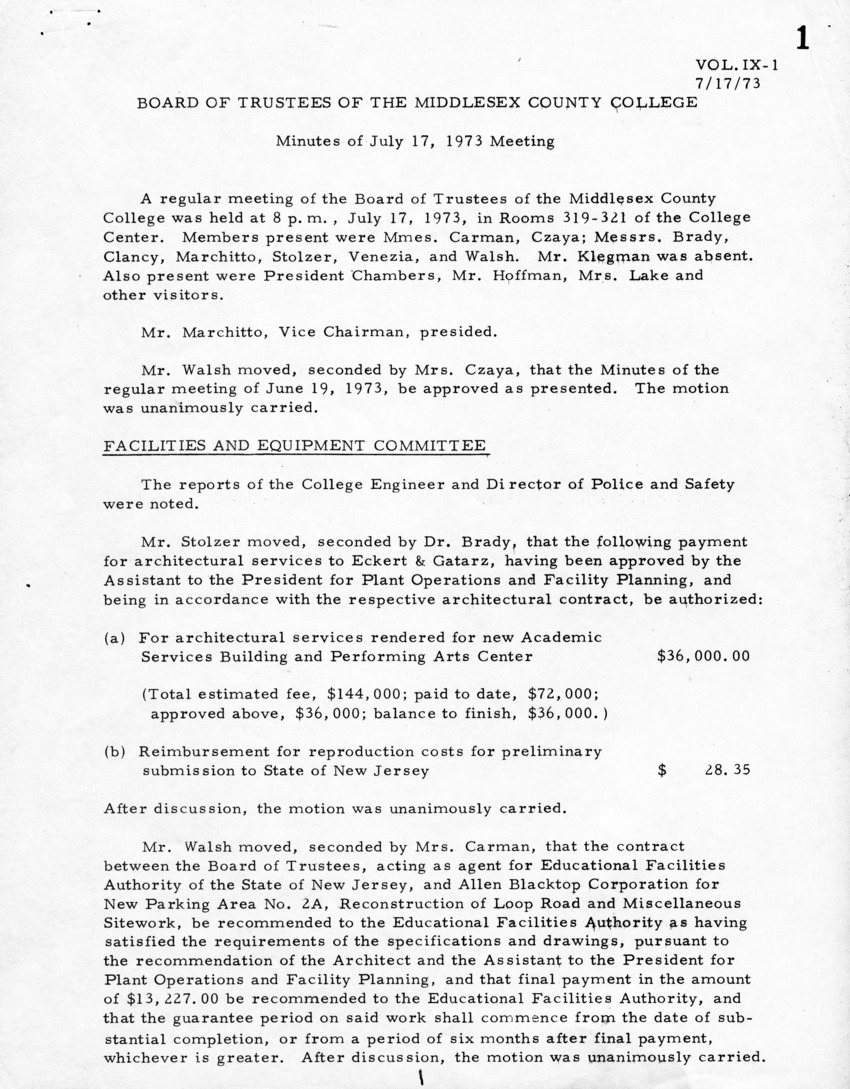 Board of Trustees Meeting Minutes July 1973 - New Page