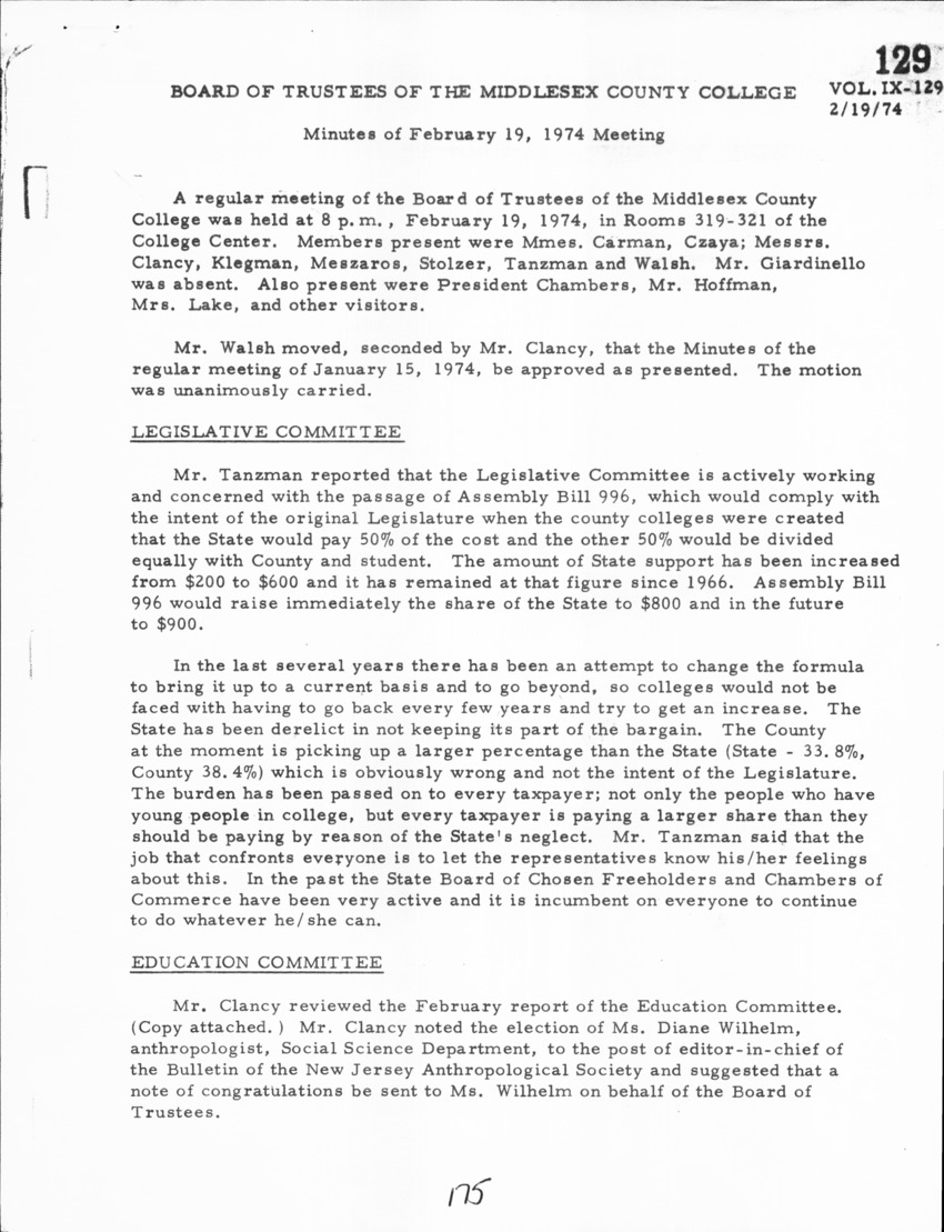 Board of Trustees Meeting Minutes February 1974 - New Page