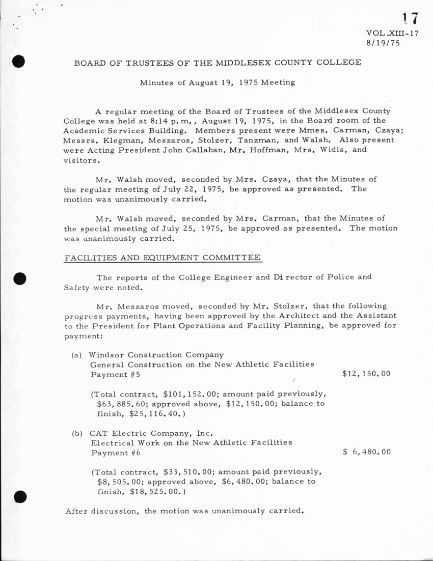 Board of Trustees Meeting Minutes August 1975 - New Page