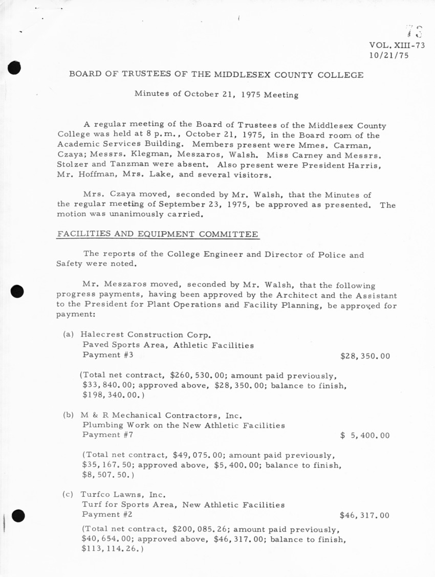 Board of Trustees Meeting Minutes October 1975 - New Page