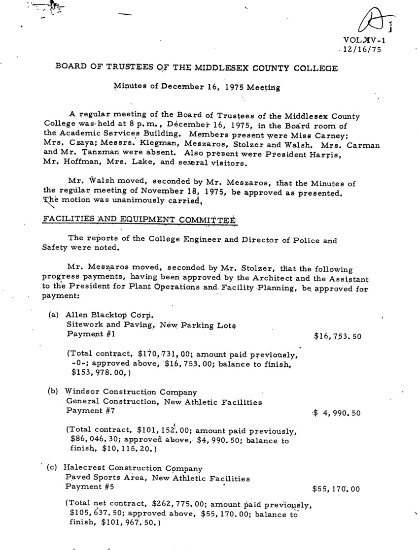 Board of Trustees Meeting Minutes December 1975 - New Page