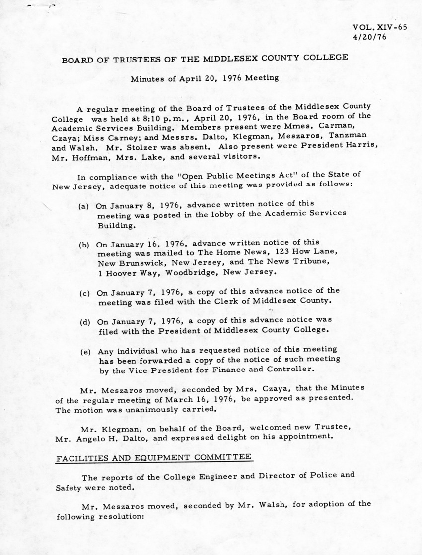 Board of Trustees Meeting Minutes April 1976 - New Page