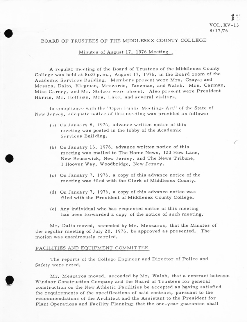 Board of Trustees Meeting Minutes August 1976 - New Page
