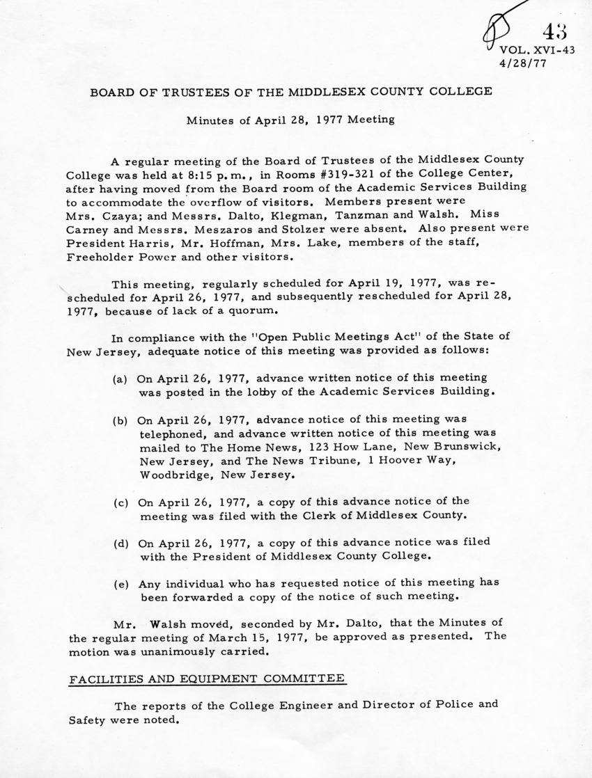 Board of Trustees Meeting Minutes April 1977 - New Page