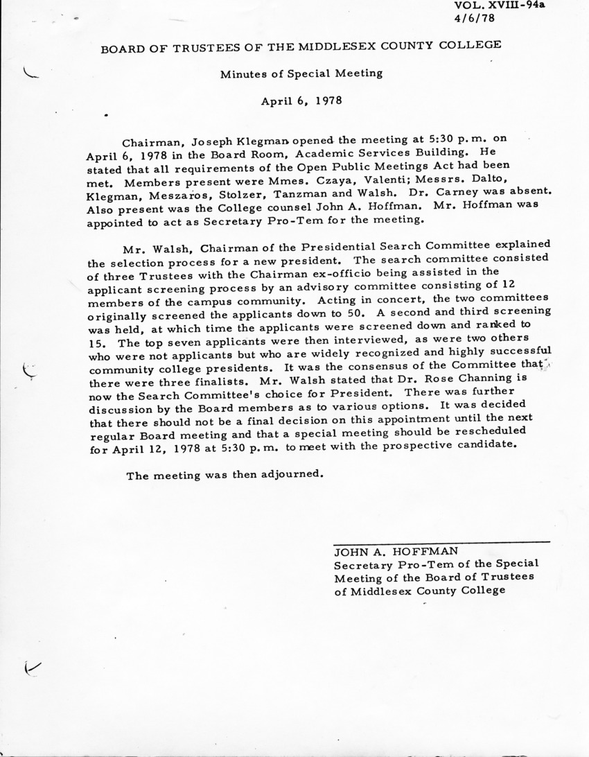 Board of Trustees Meeting Minutes April 1978 - New Page