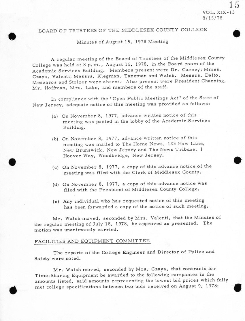 Board of Trustees Meeting Minutes August 1978 - New Page
