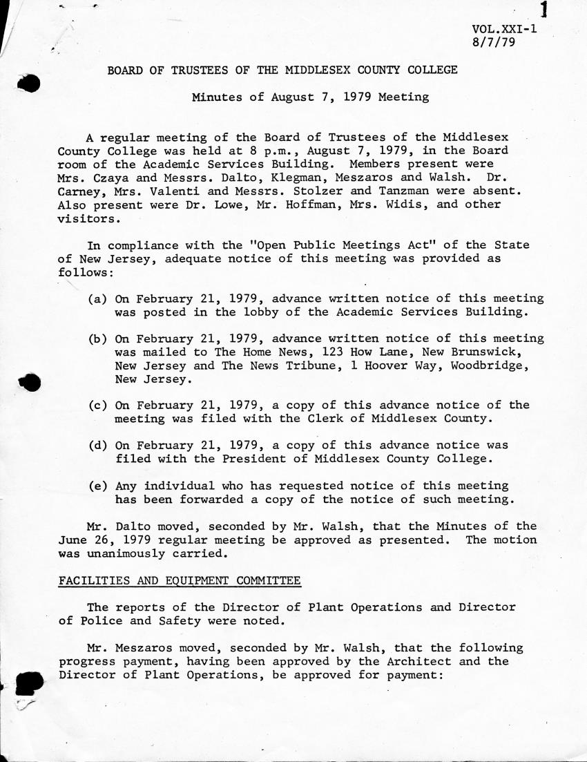 Board of Trustees Meeting Minutes August 1979 - New Page