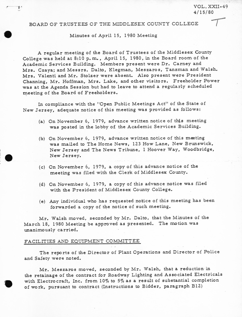 Board of Trustees Meeting Minutes April 1980 - New Page