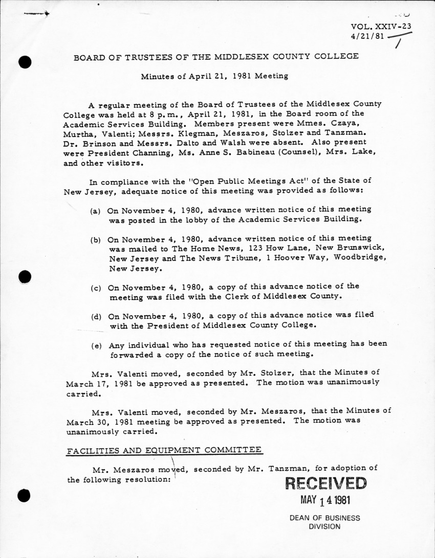 Board of Trustees Meeting Minutes April 1981 - New Page
