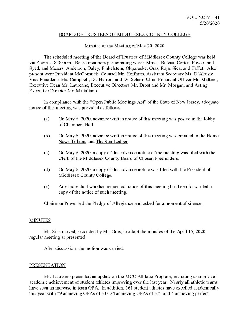 Board of Trustees Meeting Minutes May 2020 - Page 1
