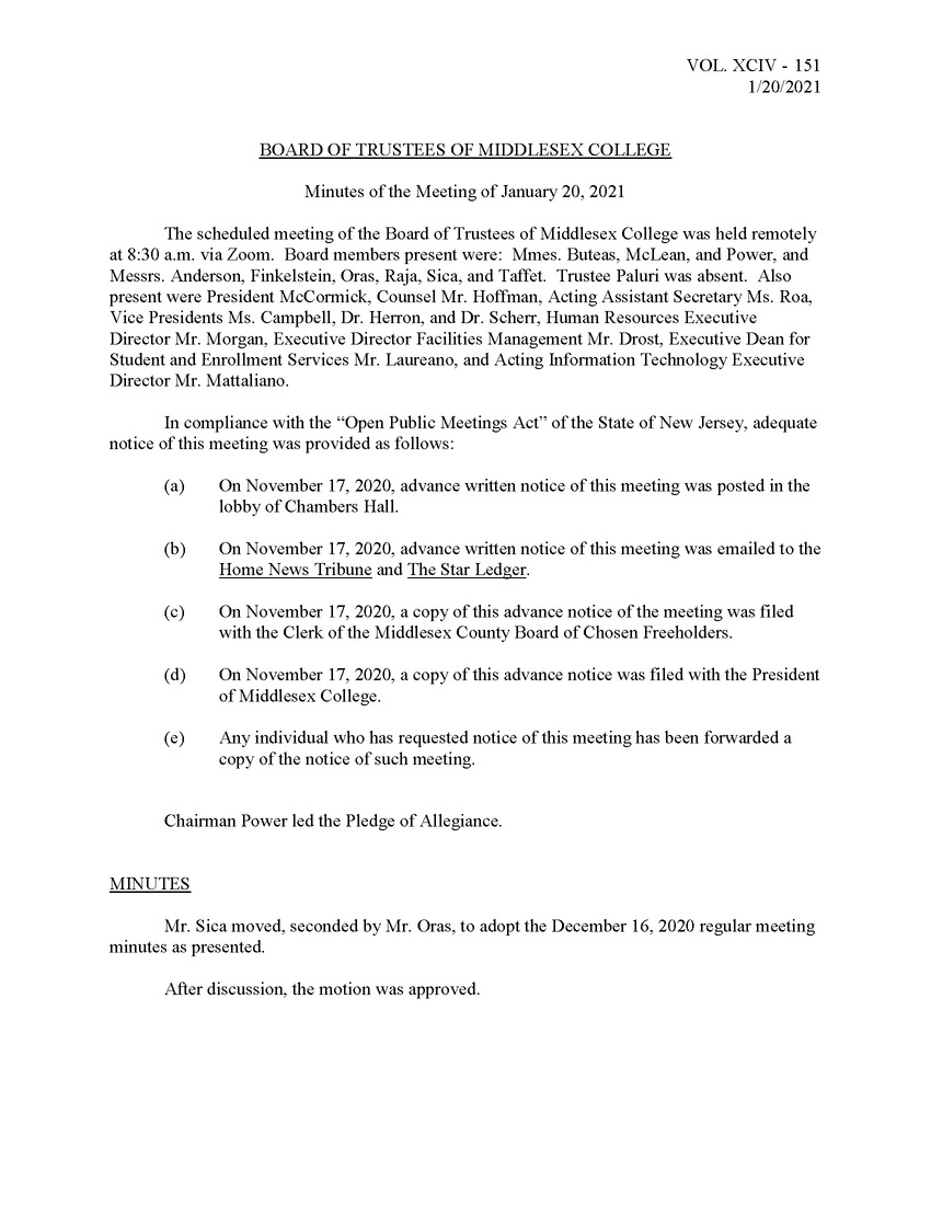 Board of Trustees Meeting Minutes January 2021 - Page 1 
