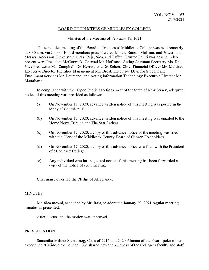 Board of Trustees Meeting Minutes February 2021 - Page 1
