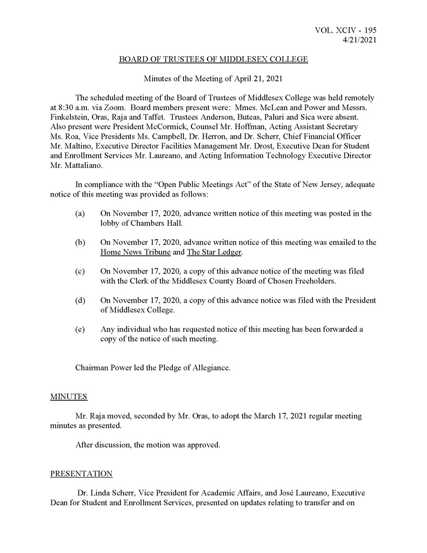 Board of Trustees Meeting Minutes April 2021 - Page 1