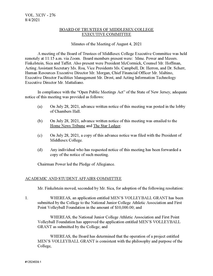 Board of Trustees Meeting Minutes August 2021 - Page 1