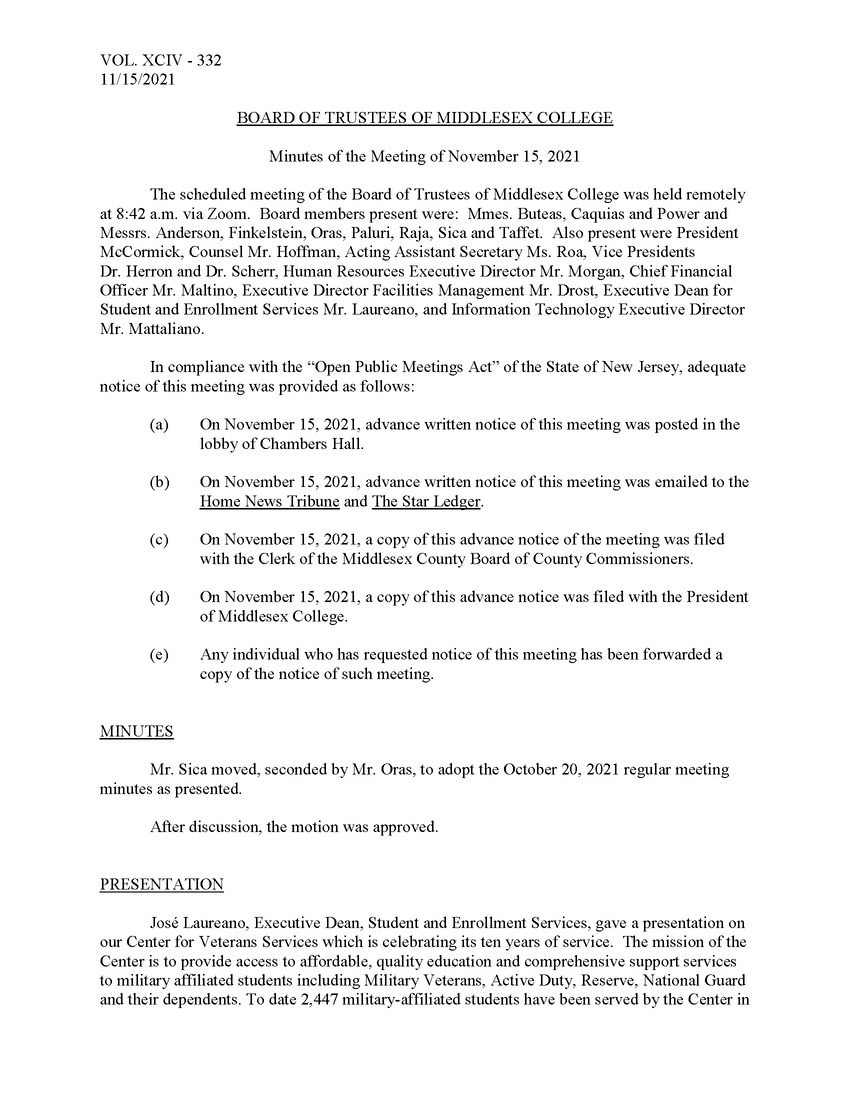 Board of Trustees Meeting Minutes November 2021 - Page 1