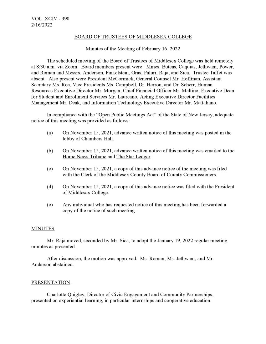 Board of Trustees Meeting Minutes February 2022 - Page 1